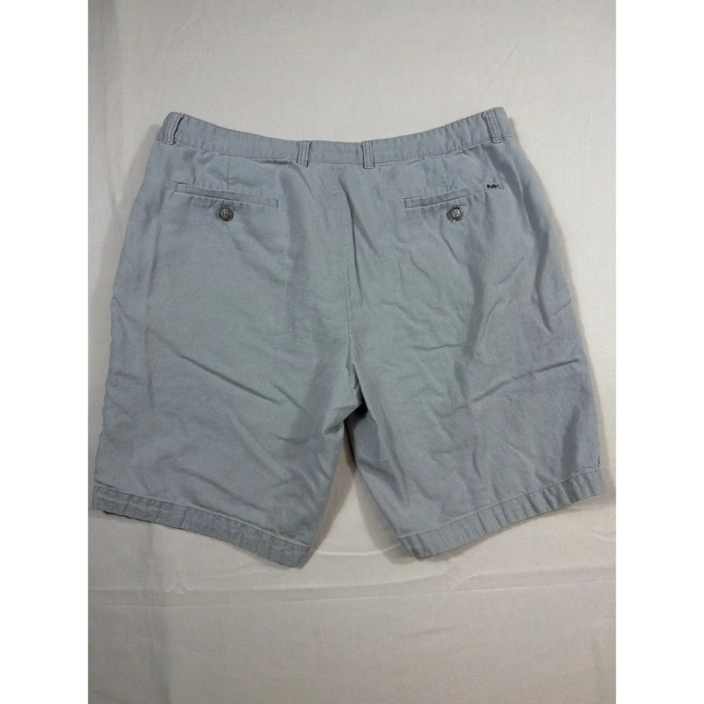Michael Kors Mens Light Blue Grey Linen Blend Flat Front Shorts Size 36 MK Logo